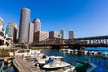 Boston skyline from Fan Pier sunlight Massachusetts Royalty Free Stock Photo