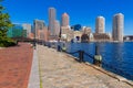 Boston skyline from Fan Pier sunlight Massachusetts Royalty Free Stock Photo