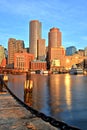 Boston Skyline with Financial District and Boston Harbor at Sunrise Royalty Free Stock Photo