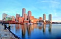 Boston Skyline with Financial District and Boston Harbor at Sunrise Panorama Royalty Free Stock Photo