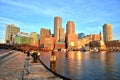 Boston Skyline with Financial District and Boston Harbor at Sunrise Panorama Royalty Free Stock Photo