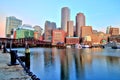 Boston Skyline with Financial District and Boston Harbor at Sunrise Panorama Royalty Free Stock Photo