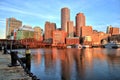 Boston Skyline with Financial District and Boston Harbor at Sunrise Royalty Free Stock Photo