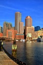 Boston Skyline with Financial District and Boston Harbor at Sunrise Royalty Free Stock Photo