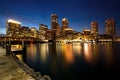 Boston Skyline with Financial District and Boston Harbor at Dusk Royalty Free Stock Photo