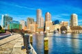 Boston Skyline with Financial District and Boston Harbor at Sunrise Royalty Free Stock Photo