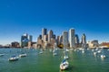 Boston skyline from a moving boat on a beautiful sunny day, Massachusetts Royalty Free Stock Photo