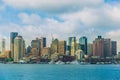 Boston skyline seen from Piers Park, Massachusetts, USA Royalty Free Stock Photo