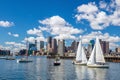 Boston skyline seen from Piers Park, Royalty Free Stock Photo