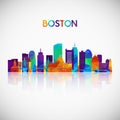 Boston skyline silhouette in colorful geometric style.