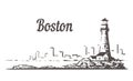Boston skyline sketch. Boston, Massachusetts hand drawn illustration