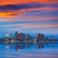 Boston skyline at sunset and river in Massachusetts Royalty Free Stock Photo