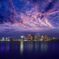 Boston skyline at sunset and river in Massachusetts Royalty Free Stock Photo