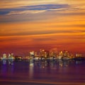 Boston skyline at sunset and river in Massachusetts Royalty Free Stock Photo