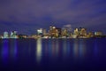 Boston skyline at sunset and river in Massachusetts Royalty Free Stock Photo