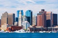 Boston skyline viewed from harbor, skyscrapers in downtown Boston Royalty Free Stock Photo