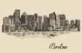 Boston skyline vintage vector illustration Sketch