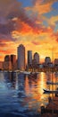 Captivating Boston Skyline Painting At Sunrise