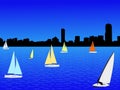 Boston skyline with yachts