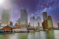 Boston Skyscrapers and River under a starry night, Massachusetts Royalty Free Stock Photo