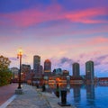 Boston sunset skyline at Fan Pier Massachusetts Royalty Free Stock Photo