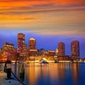 Boston sunset skyline at Fan Pier Massachusetts Royalty Free Stock Photo