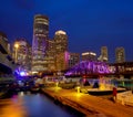 Boston sunset skyline at Fan Pier Massachusetts Royalty Free Stock Photo