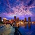 Boston sunset skyline at Fan Pier Massachusetts Royalty Free Stock Photo