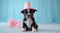 Boston Terrier Puppy in Cute Cone Hat, Necklace, and Bowtie for Vibrant Advertisement. Royalty Free Stock Photo
