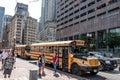 BOSTON UNITED STATES 05.09.2017 - typical American yellow school bus drinving in the center of the city of Boston Royalty Free Stock Photo