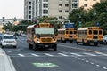 BOSTON UNITED STATES 05.09.2017 - typical American yellow school bus drinving in the center of the city of Boston Royalty Free Stock Photo