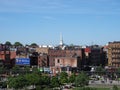 Skyline of the city of Boston. The bell tower of the Old North Church and the Maurice J. Tobin Memorial Bridge can be seen in the