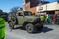 Military Vehicle in Saint Patrick`s Day parade Boston, USA Royalty Free Stock Photo