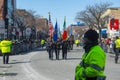 Military March in Saint Patrick`s Day parade Boston, USA Royalty Free Stock Photo