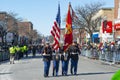 Military March in Saint Patrick`s Day parade Boston, USA Royalty Free Stock Photo