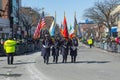 Military March in Saint Patrick's Day parade Boston, USA Royalty Free Stock Photo