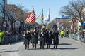 Military March in Saint Patrick`s Day parade Boston, USA Royalty Free Stock Photo