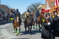 Military March in Saint Patrick`s Day parade Boston, USA Royalty Free Stock Photo