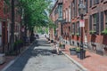 View of street and houses of the historical Beacon Hill neighborhood in downtown Boston Royalty Free Stock Photo