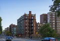 Boston, USA - October 22, 2021: Historic brownstone houses along busy street in Back Bay neighborhood, Boston, Massachusetts Royalty Free Stock Photo