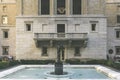 Boston, USA - October 22, 2021: Vintage look of a sculpture on the courtyard of the Mckim building of Boston Public Library