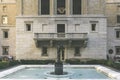 Boston, USA - October 22, 2021: Vintage look of a sculpture on the courtyard of the Mckim building of Boston Public Library Royalty Free Stock Photo