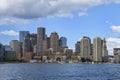 Boston Waterfront from the Harbor from Moakley Corthouse to Customs House Tower Royalty Free Stock Photo