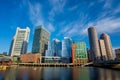 Boston waterfront with skyscrapers and bridge