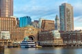 Boston waterfront with skyscrapers and bridge