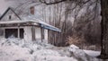 Boston wintery scene in Massachusetts. Abandoned house. Royalty Free Stock Photo