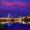 Boston Zakim bridge sunset in Massachusetts Royalty Free Stock Photo