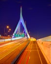 Boston Zakim bridge sunset in Massachusetts Royalty Free Stock Photo