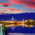 Boston Zakim bridge sunset in Massachusetts Royalty Free Stock Photo