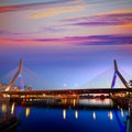 Boston Zakim bridge sunset in Massachusetts Royalty Free Stock Photo